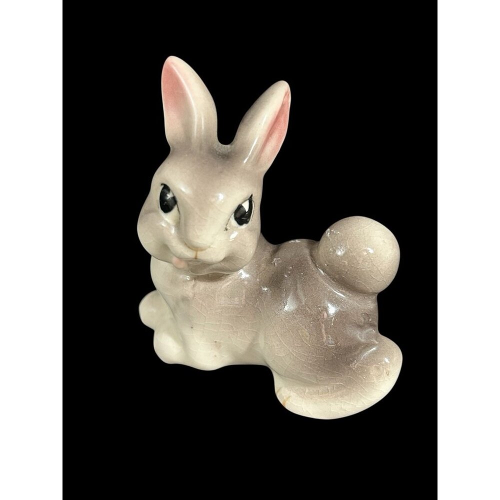Vintage 1930's Bunny Figurine Thumper Gray Pink Cotton Tail Bambi Japan 3"x2.5"